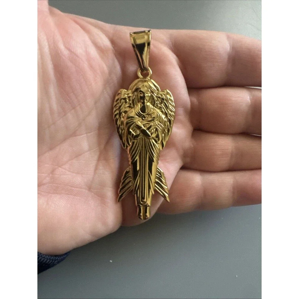 Angel of New Hope Stainless Steel Pendant Religious 24” Chain Jesus Christ Gold